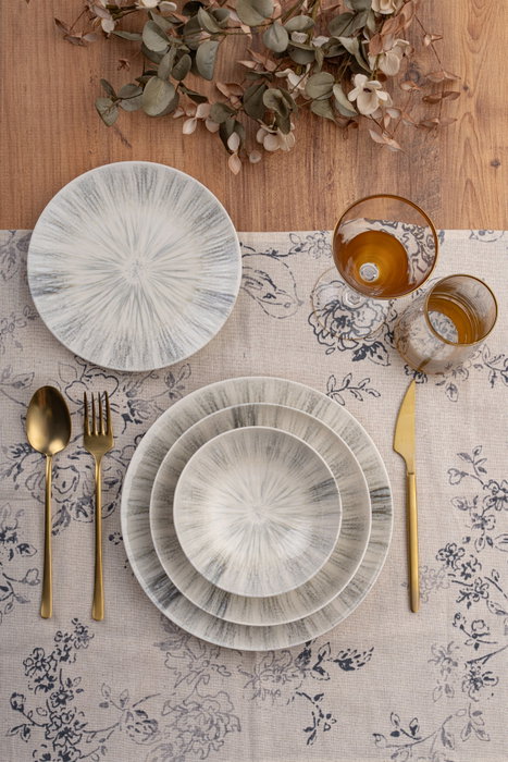 Hermia GBSATN24KY4R3869 Vajilla de Porcelana 24 Piezas para Experiencia Gastronómica Elegante y Funcional, Apta para Lavavajillas y Microondas